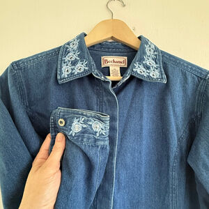 Vintage Bechamel Petites Embroidered Denim Shirt - PM - Floral Leaf Teacher Core